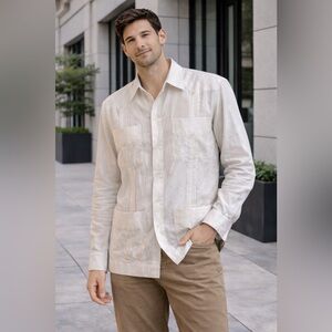 Men's white Cuban Button Down Shirt 100% linen